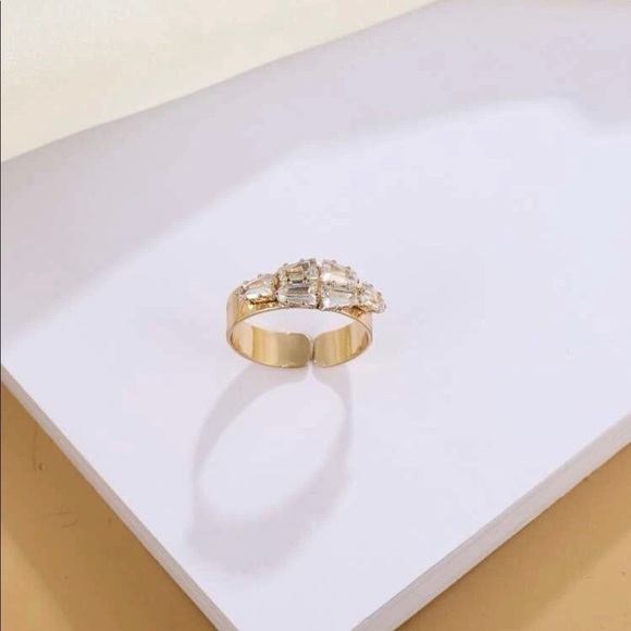 Cubic Zirconia Cluster Stacked Gold Adjustable Ring - Picture 3 of 14